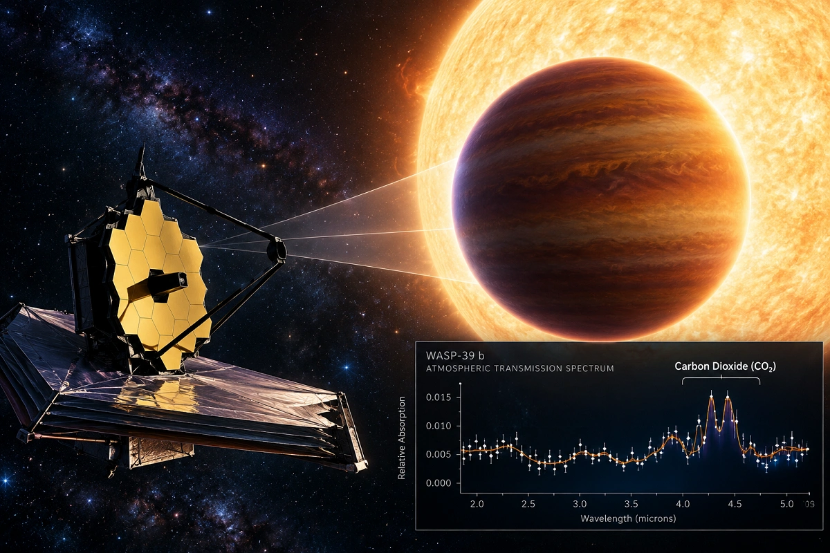 James Webb Space Telescope detecting carbon dioxide in WASP-39 b’s atmosphere.